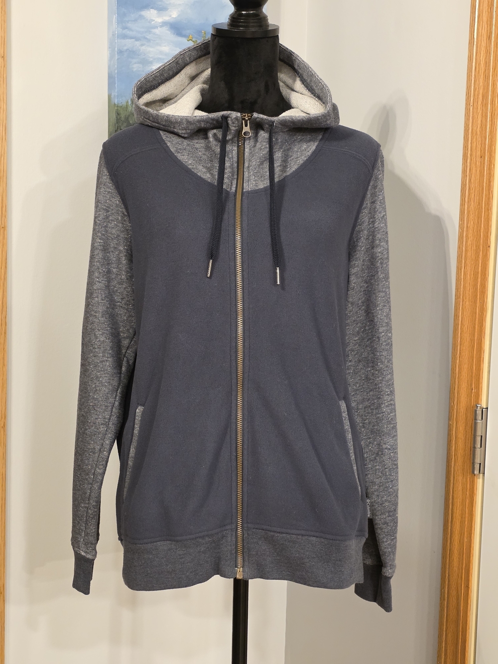 Columbia Men's Navy/Gray Heather Full-Zip Hooded Sweater-Size Large